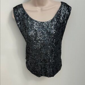 Black Sequin Open Criss Cross Back Top Glam Party-S